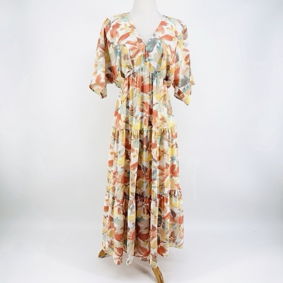 Entro Floral Midi Long Line Dress Size Small Tierred Forest Fairy Cottagecore - Picture 9 of 10